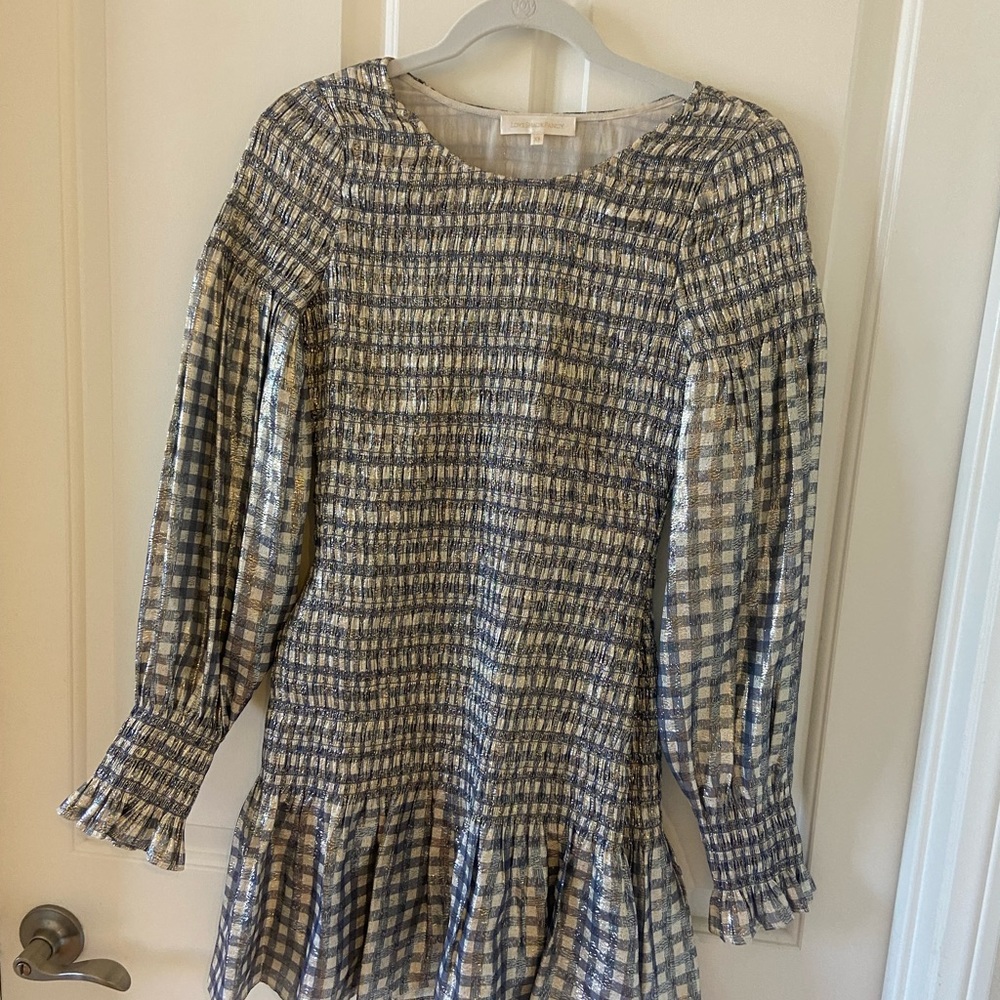 Loveshackfancy Women's Smocked Metallic Silver Shiny Holiday Dress Size XS - Picture 6 of 7